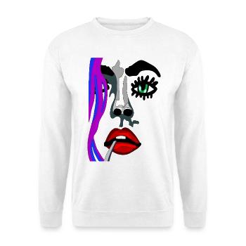 Surreales Farbgesicht Portrait - Unisex Pullover - Weiß - Vorne - Alina (178cm) & Michal (187cm)