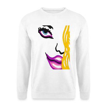 Neon Frauen Model Gesicht mit gelbem Haar - Unisex Pullover - Weiß - Vorne - Alina (178cm) & Michal (187cm)