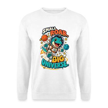 RobVibe Weltraum-Dino mit großer Entdeckerlust - Unisex Pullover - Weiß - Vorne - Alina (178cm) & Michal (187cm)