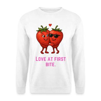 Love at First Bite Strawberries Cartoon - Unisex Sweatshirt - white - Front