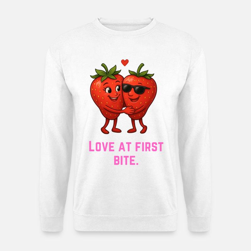 Love at First Bite Strawberries Cartoon - Unisex Sweatshirt - white