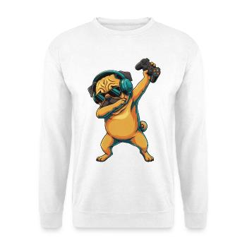 Gamer Mopshund spielt Videospielkunst - Unisex Pullover - Weiß - Vorne