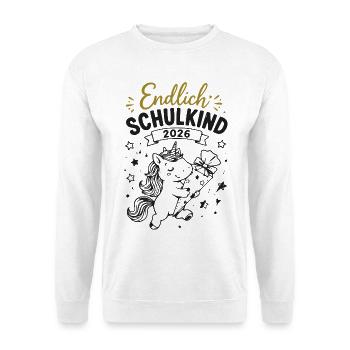Endlich Einschulung 2026 Einhorn Geschenk - Unisex Pullover - Weiß - Vorne
