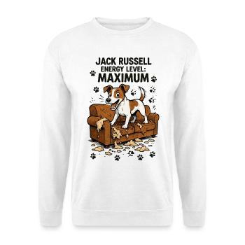 Jack Russell Energy Level Maximum Chaos Hund - Unisex Pullover - Weiß - Vorne - Alina (178cm) & Michal (187cm)