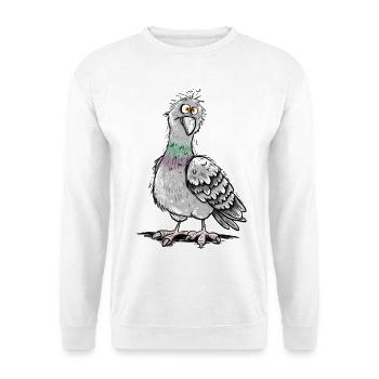 Lustige Taube Stadttaube Brieftaube Vogel Cartoon  - Unisex Pullover - Weiß - Vorne - Alina (178cm) & Michal (187cm)