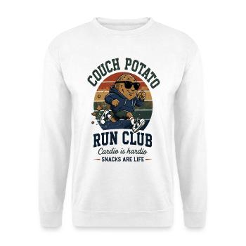 Couch Potato Run Club Retro - Unisex Pullover - Weiß - Vorne - Alina (178cm) & Michal (187cm)