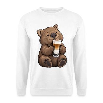 Wombat mit Latte Macchiato - Unisex Pullover - Weiß - Vorne - Alina (178cm) & Michal (187cm)