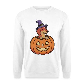 Dackel Kürbishexe - Unisex Pullover - Weiß - Vorne - Alina (178cm) & Michal (187cm)