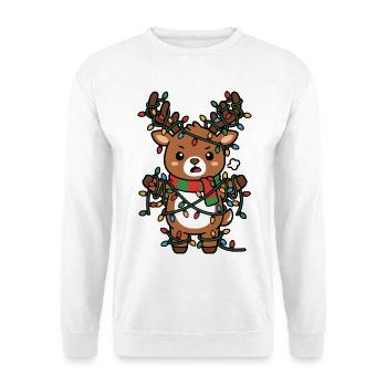 Niedliche Kawaii-Rentier-Verhedderte Weihnachtslichter - Unisex Pullover - Weiß - Vorne - Alina (178cm) & Michal (187cm)