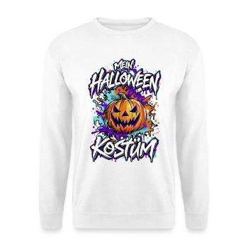 Mein Halloween Kostüm – Kürbis im Graffiti-Stil - Unisex Pullover - Weiß - Vorne - Alina (178cm) & Michal (187cm)