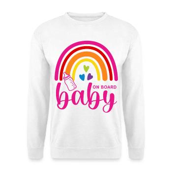 Boho Regenbogen Herzen Babyflasche Baby on Board - Unisex Pullover - Weiß - Vorne