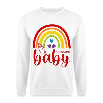 Boho Regenbogen Herzen Babyflasche Baby on Board - Unisex Pullover - Weiß - Vorne