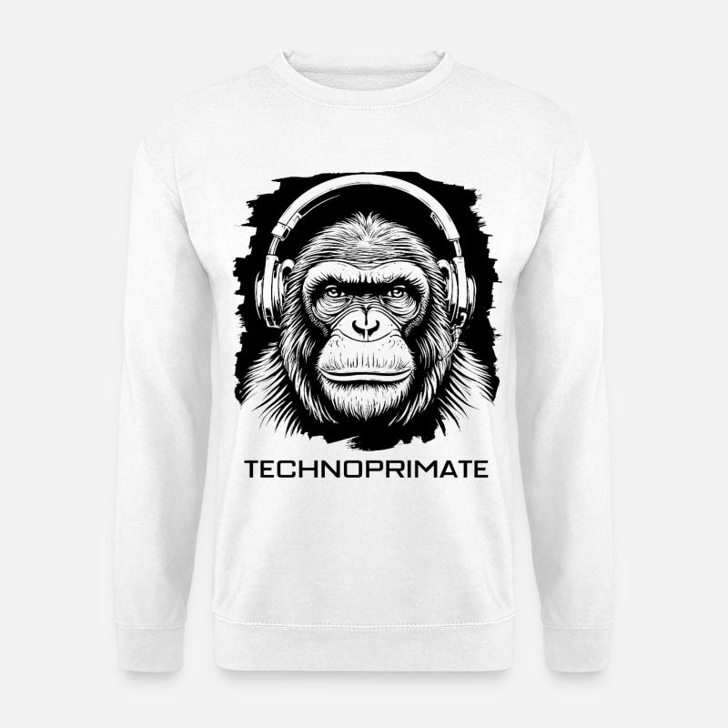 Techno Primate Casque Ape Art #6 Noir - Sweat-shirt Unisexe - blanc