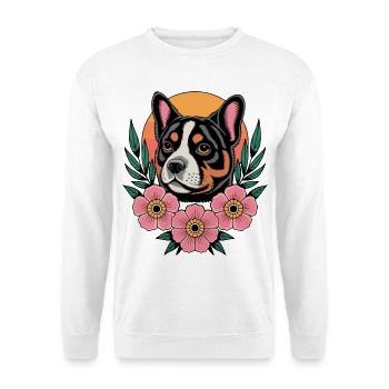 Blüten-Hundeporträt - Unisex Pullover - Weiß - Vorne - Alina (178cm) & Michal (187cm)