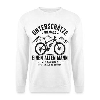 Alter Mann mit Fahrrad Berg-Statement - Unisex Pullover - Weiß - Vorne - Alina (178cm) & Michal (187cm)