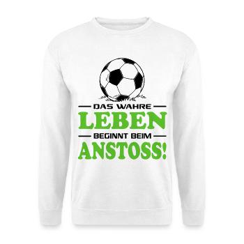 Fußball Fussball Wahre Leben Anstoss Anpfiff - Unisex Pullover - Weiß - Vorne - Alina (178cm) & Michal (187cm)