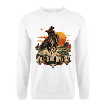 RobVibe Westernreiter unter weitem Himmel - Unisex Pullover - Weiß - Vorne - Alina (178cm) & Michal (187cm)