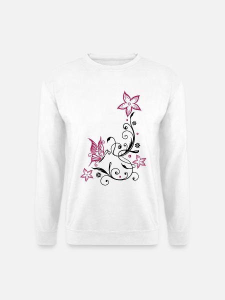 Florale Ranke mit Blüten und Schmetterling - Unisex Pullover - Weiß
