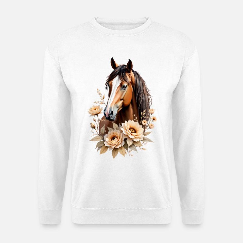 Elegantes Pferdeportrait mit Blumen - Unisex Pullover - Weiß