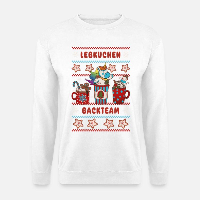 Lebkuchen Backteam Einhorn Weihnachten backen - Unisex Pullover - Weiß