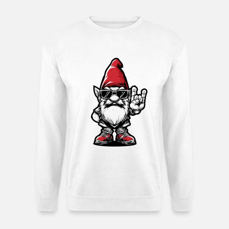 Rockiger Gartenzwerg mit Sonnenbrille - Unisex Pullover - Weiß