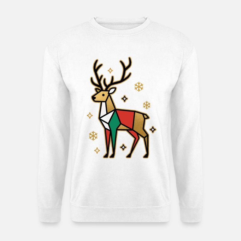 🎅 Geometrisches Weihnachtsrentier - Unisex Pullover - Weiß