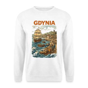 Gdynia 1800 Vintage Grafik – Historischer Print - Unisex Pullover - Weiß - Vorne - Alina (178cm) & Michal (187cm)