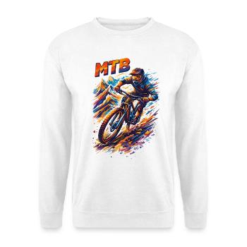 MTB Downhill Mountainbiker Abstrakt Spruch - Unisex Pullover - Weiß - Vorne - Alina (178cm) & Michal (187cm)