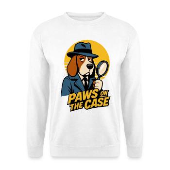 Paws on the Case – Hundedetektiv Humor - Unisex Pullover - Weiß - Vorne - Alina (178cm) & Michal (187cm)