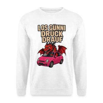 Drache Günni im pinken Flitzer - Unisex Pullover - Weiß - Vorne - Alina (178cm) & Michal (187cm)