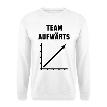 Team Aufwärts (Erfolg / Fortschritt / Black) - Unisex Pullover - Weiß - Vorne - Alina (178cm) & Michal (187cm)
