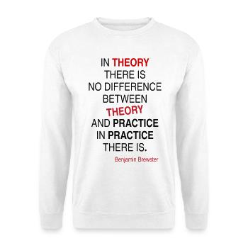 Theorie und Praxis – Kontrastierender Tippfehler - Unisex Pullover - Weiß - Vorne - Alina (178cm) & Michal (187cm)