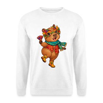 Maskenbär im Festlook - Unisex Pullover - Weiß - Vorne - Alina (178cm) & Michal (187cm)