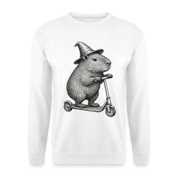 Capybara Hexenhut Roller Halloween Retro Schraffur - Unisex Pullover - Weiß - Vorne - Alina (178cm) & Michal (187cm)