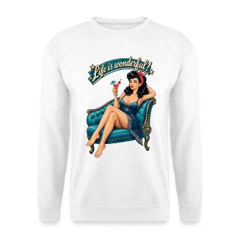 Rockabella Pin-Up: Life is wonderful Retro - Unisex Pullover - Weiß - Vorne - Alina (178cm) & Michal (187cm)