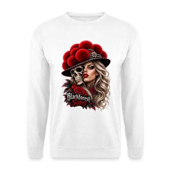 Blackforest Sister – Skull mit Bollenhut - Unisex Pullover - Weiß - Vorne - Alina (178cm) & Michal (187cm)