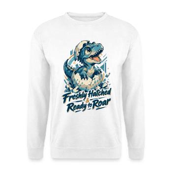 Freshly Hatched & Ready to Roar - Süßer Dino - Unisex Pullover - Weiß - Vorne - Alina (178cm) & Michal (187cm)