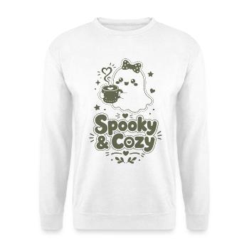 Spooky & Cozy Geisterkaffee - Unisex Pullover - Weiß - Vorne - Alina (178cm) & Michal (187cm)