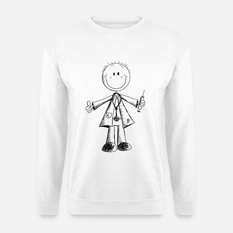 Lustiges Arzt Strichmännchen - Medizin - Comic - Unisex Pullover - Weiß