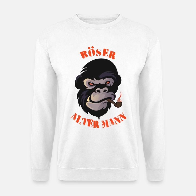 Rauchender Gorilla Kopf Grafik böser alter Mann - Unisex Pullover - Weiß