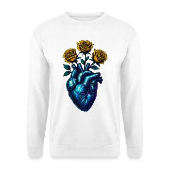 Coeur néon avec roses dorées - Sweat-shirt Unisexe - blanc - Devant