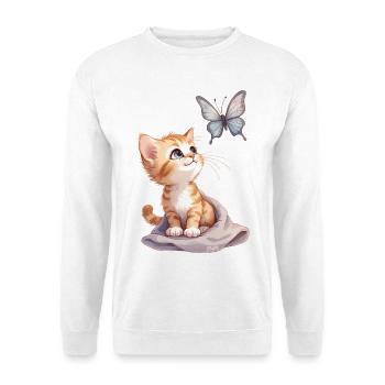 Kawaii Curious Kitten and Butterfly 🐱🦋 - Unisex Sweatshirt - white - Front
