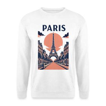 Paris Pink Sky – Eiffelturm und Straße - Unisex Pullover - Weiß - Vorne