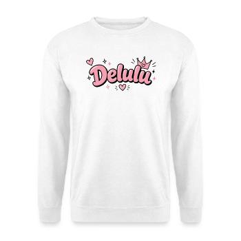 Delulu – Pink Gen Z Statement - Unisex Pullover - Weiß - Vorne - Alina (178cm) & Michal (187cm)