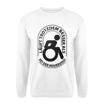 Läuft trotzdem besser als bei der Regierung - Unisex Pullover - Weiß - Vorne - Alina (178cm) & Michal (187cm)