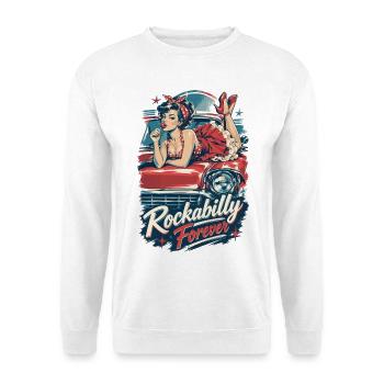 Rockabilly Forever Pin Up Girl Oldtimer Kleid - Unisex Pullover - Weiß - Vorne - Alina (178cm) & Michal (187cm)