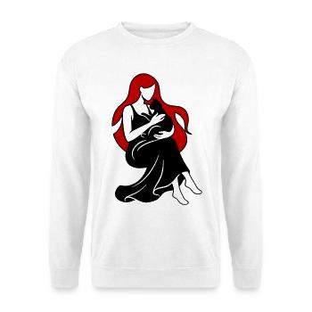 donna_capelli_rossi_abito_lungo_e_gatto - Unisex Pullover - Weiß - Vorne - Alina (178cm) & Michal (187cm)