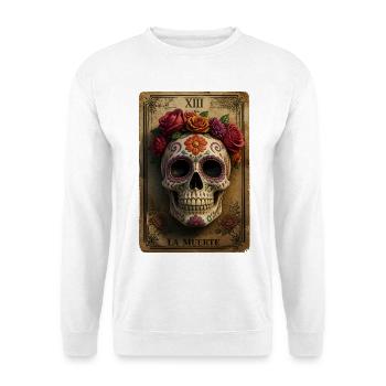 Halloween Sugar Skull Sugarskull Tarot - Unisex Pullover - Weiß - Vorne - Alina (178cm) & Michal (187cm)