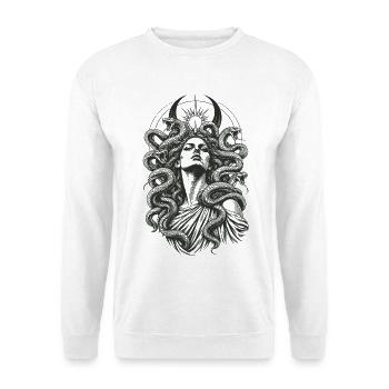 Medusa Schlangen Feminismus Gorgone Mythologie - Unisex Pullover - Weiß - Vorne - Alina (178cm) & Michal (187cm)