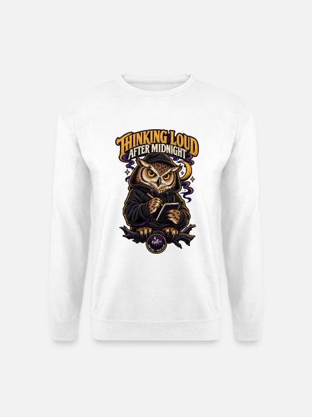 RobVibe Wild Club – Owl Thinking After Midnight - Unisex Pullover - Weiß
